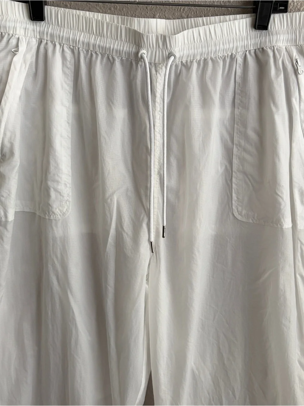 Alo Yoga White Cloud Nine Nylon‎ Sheer Wide Leg Drawstring Beach Pants